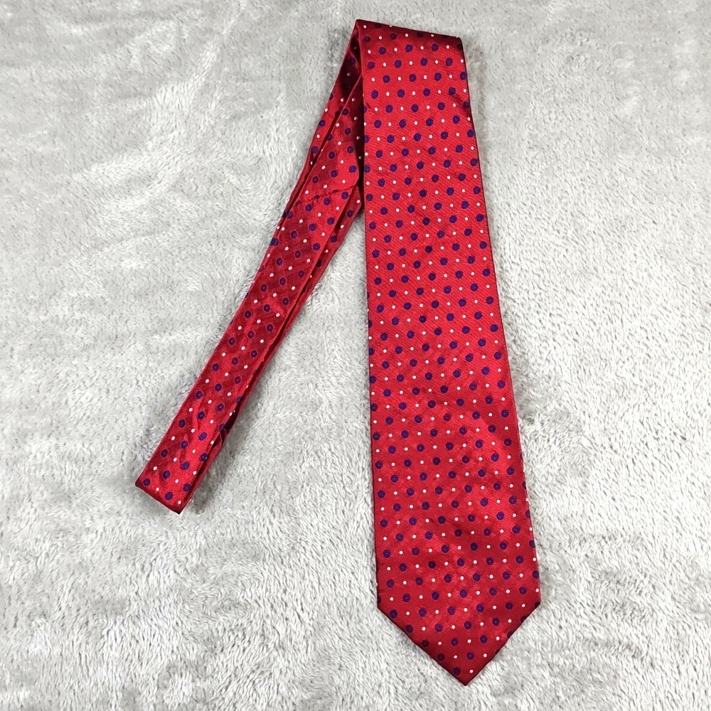 Lauren Ralph Lauren Tie Mens Red Silk Polka Dot Geometric Hand Finished Made USA
